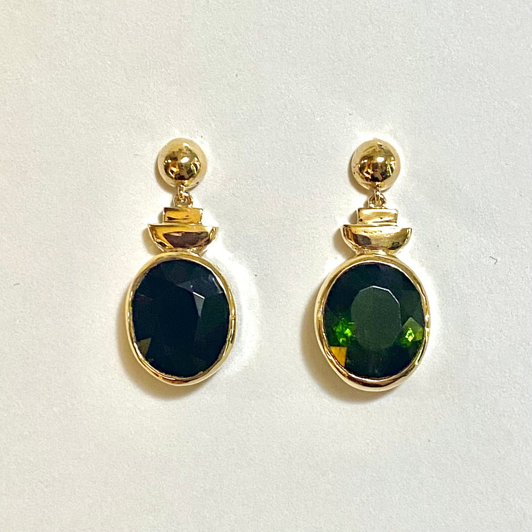 9ct Yellow Gold Green Tourmaline Drop Earrings