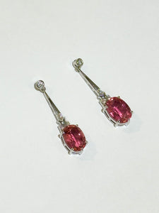 Rubellite Tourmaline and Diamond 9ct White Gold Drop Earrings