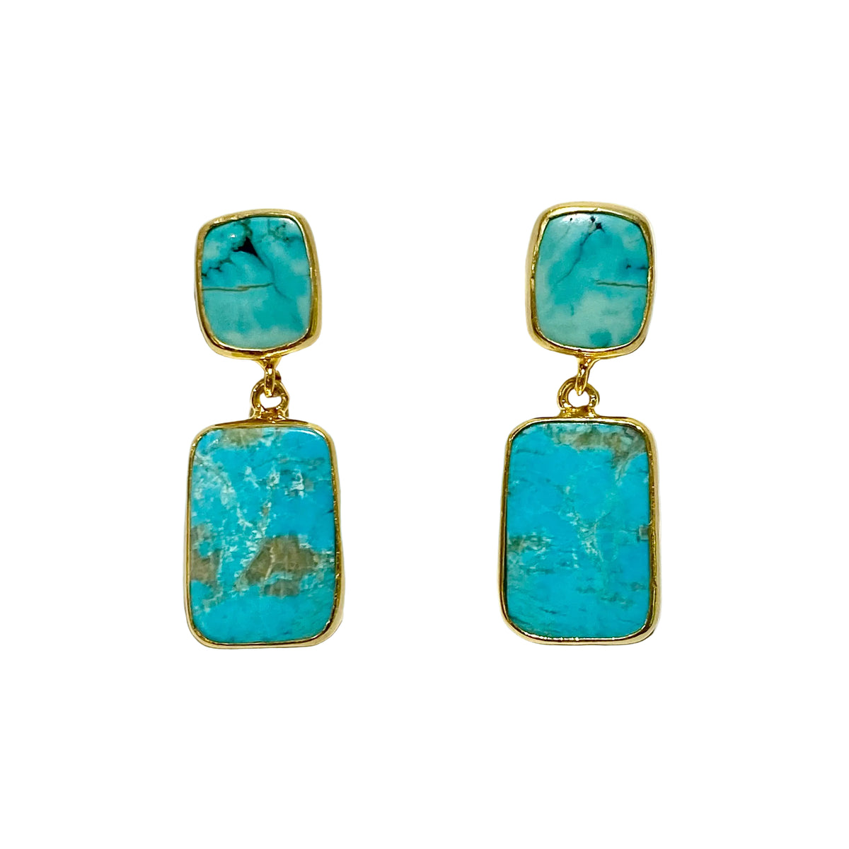 Sterling Silver Gold Plated Turquoise Stud Drop Earrings