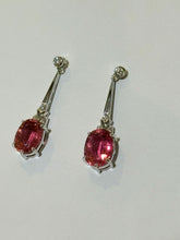 Rubellite Tourmaline and Diamond 9ct White Gold Drop Earrings