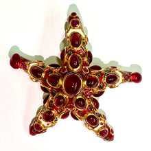 Sterling Silver Gold Plated Enamel and Ruby Starfish Brooch