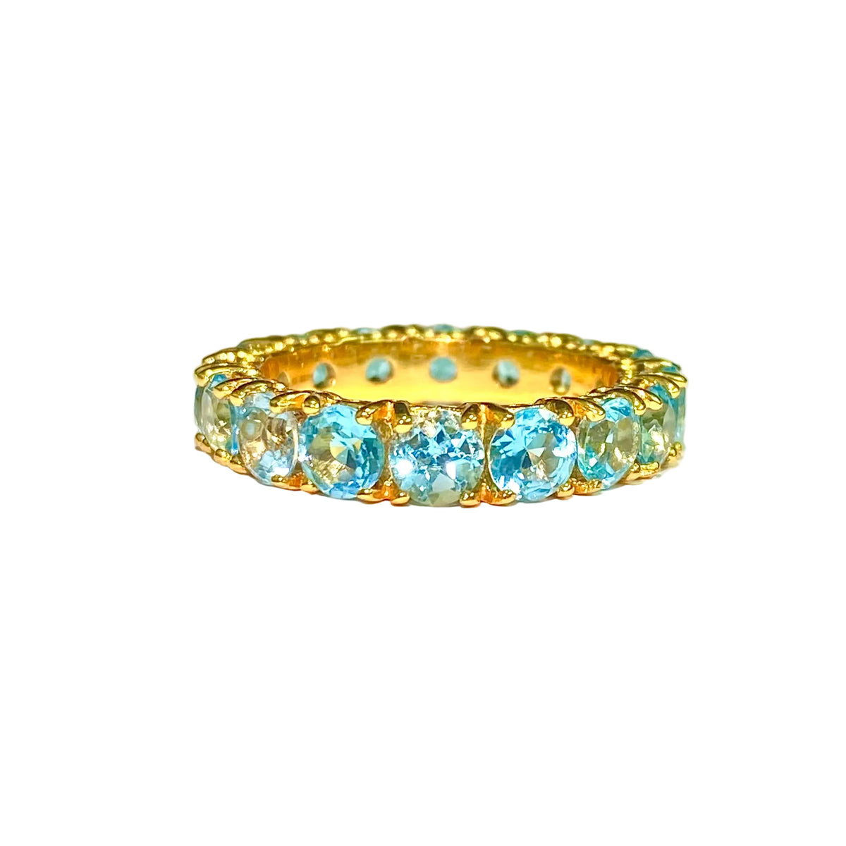 Sterling Silver Gold Plated Blue Topaz Eternity Band