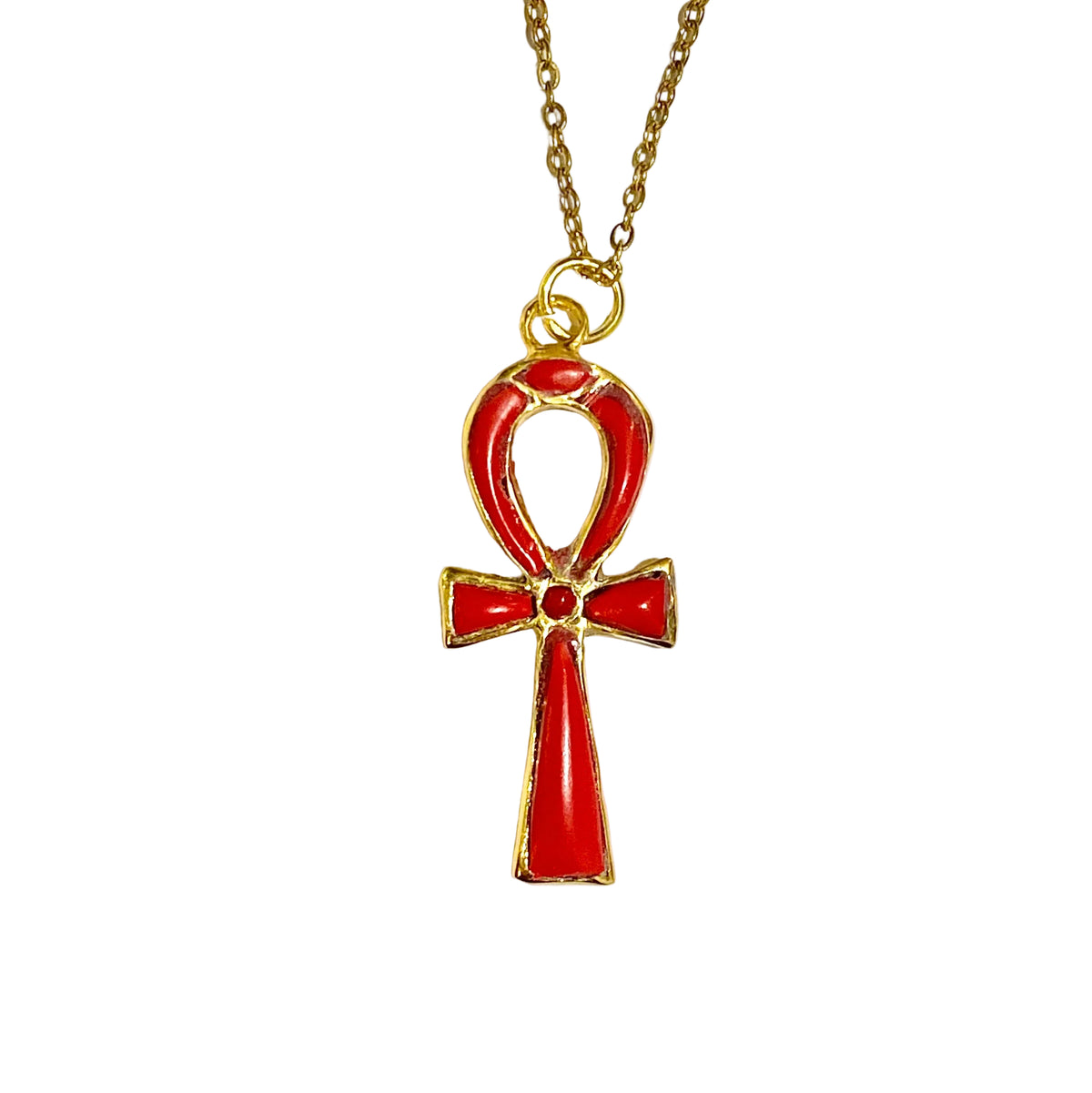 Brass and Enamel Ankh Necklace