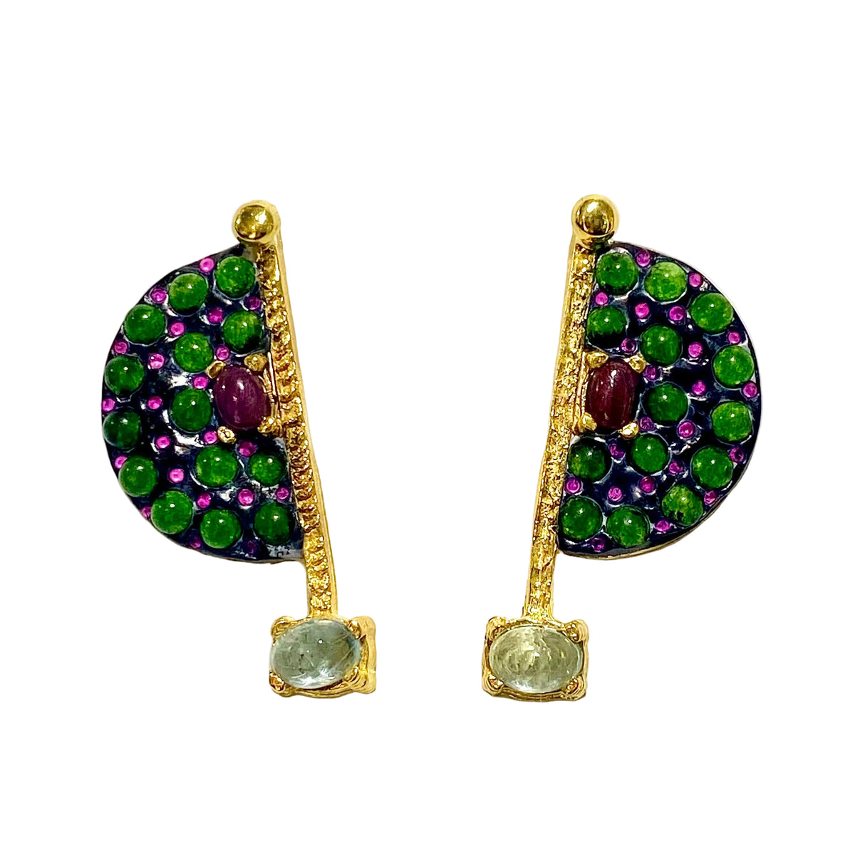 Sterling Silver Gold Plated Ruby, Green Tourmaline and Citrine Earrings