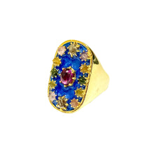 Sterling Silver Gold Plated Enamel, Tourmaline, Garnet and Diamond Ring