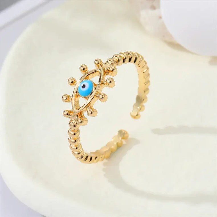 Gold Plated Blue Enamel Evil Eye Ring