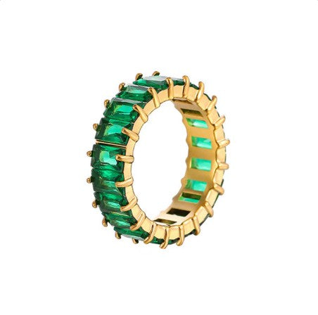 Gold Plated Green Crystal Eternity Band