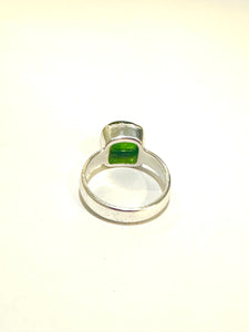 Sterling Silver 2ct Green Cabochon Tourmaline Ring