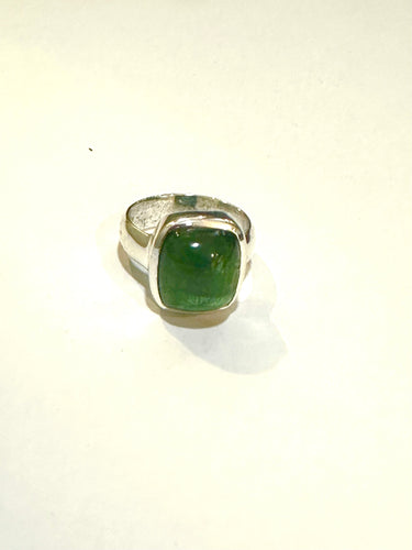 Sterling Silver 5ct Green Tourmaline Cabochon Ring