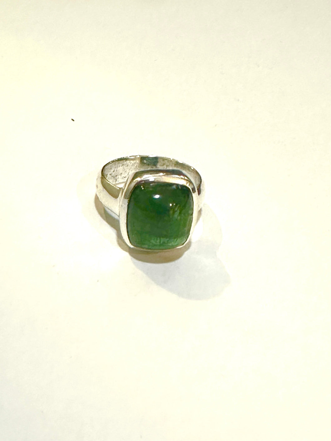 Sterling Silver 5ct Green Tourmaline Cabochon Ring