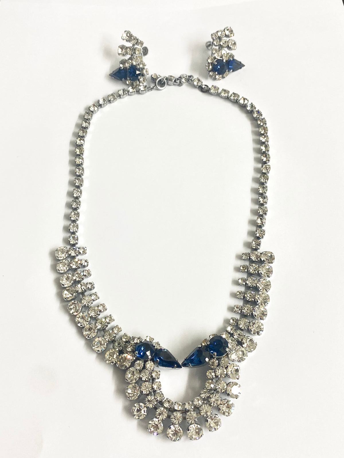 Vintage Crystal Necklace and Screw-on Earring Set