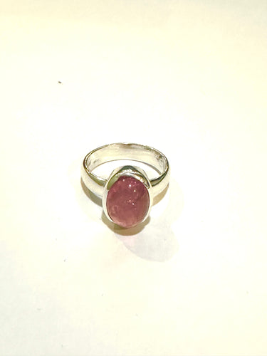 Sterling Silver 3ct Pink Tourmaline Cabochon Ring