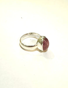 Sterling Silver 3ct Pink Tourmaline Cabochon Ring