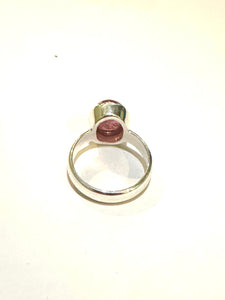 Sterling Silver 3ct Pink Tourmaline Cabochon Ring