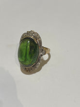 Chrome Green Tourmaline & Diamond Ring in 9ct Yellow Gold