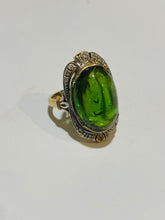 Chrome Green Tourmaline & Diamond Ring in 9ct Yellow Gold