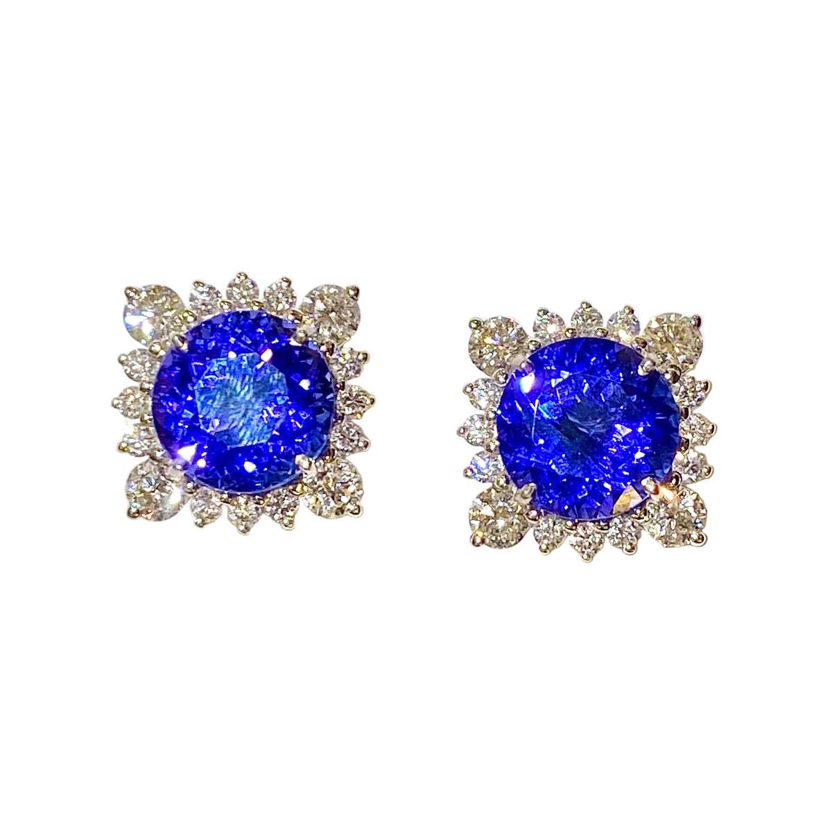 18ct White Gold Tanzanite and Diamond Stud Earrings