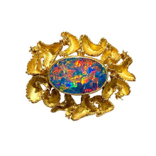 Vintage Modernist 18ct Yellow Gold Black Opal Brooch