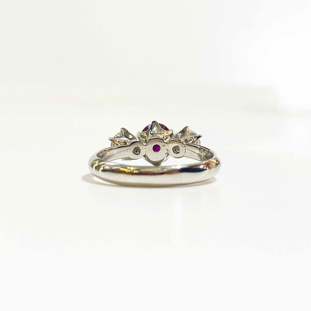 18ct White Gold Ruby and Diamond Trilogy Ring