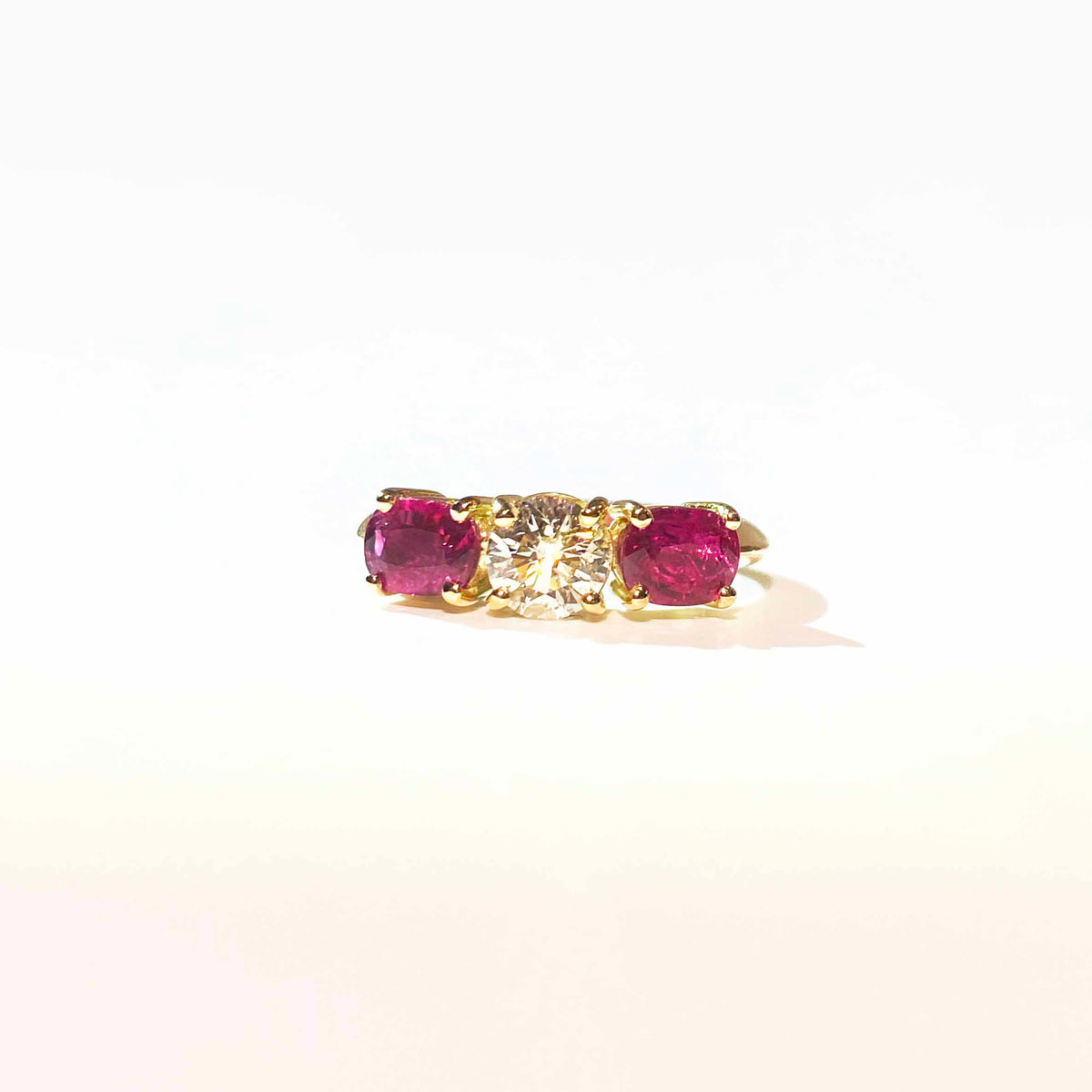 18ct Yellow Gold Ruby and Diamond Trilogy Ring