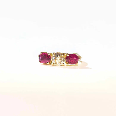 18ct Yellow Gold Ruby and Diamond Trilogy Ring