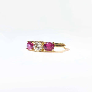 18ct Yellow Gold Ruby and Diamond Trilogy Ring