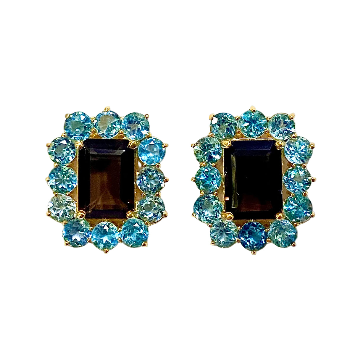 Sterling Silver Gold Plate Smokey Quartz and Blue Topaz Earrings