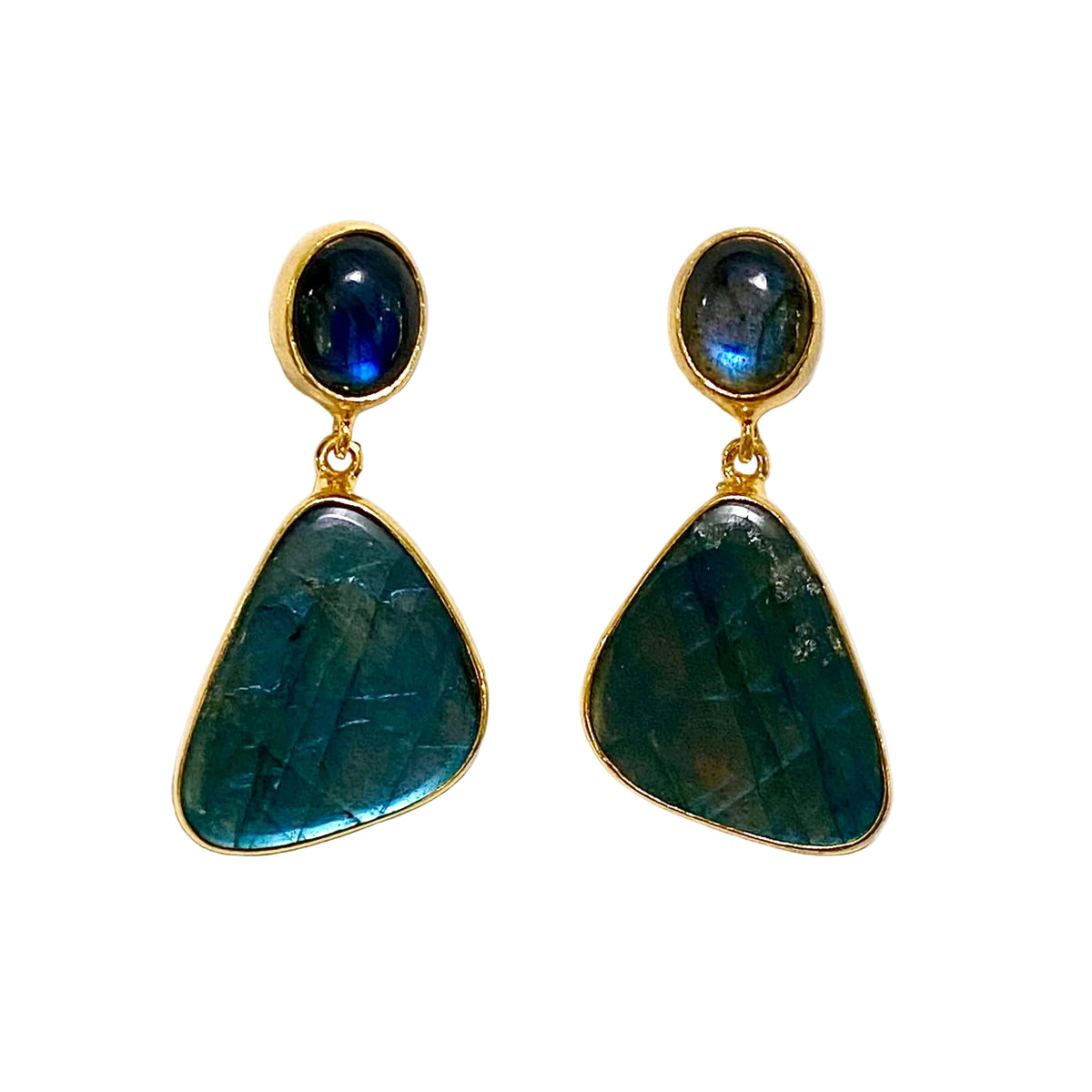 Sterling Silver Gold Plate Labradorite Drop Earrings