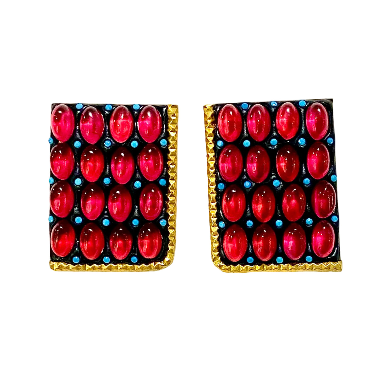 Sterling Silver Gold Plate Tourmaline and Enamel Earrings