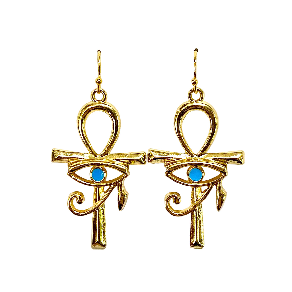 Sterling Silver Gold Plate Enamel Eye of Ra Drop Earrings