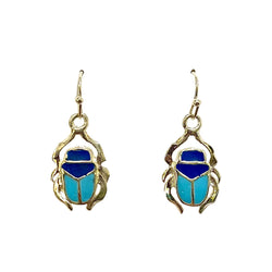 Sterling Silver Blue Enamel Scarab Drop Earrings