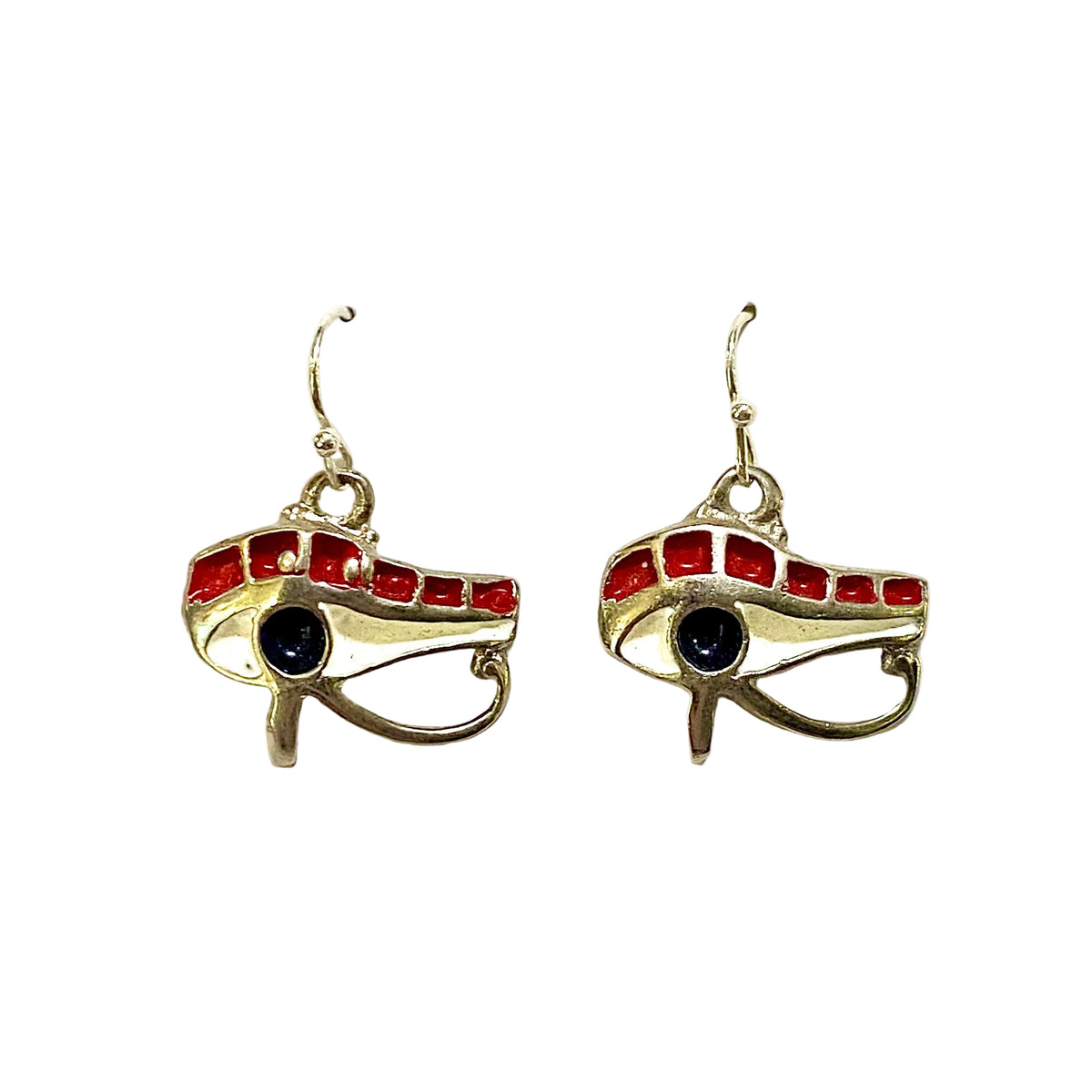 Sterling Silver Red, Black and White Enamel Eye of Ra Earrings