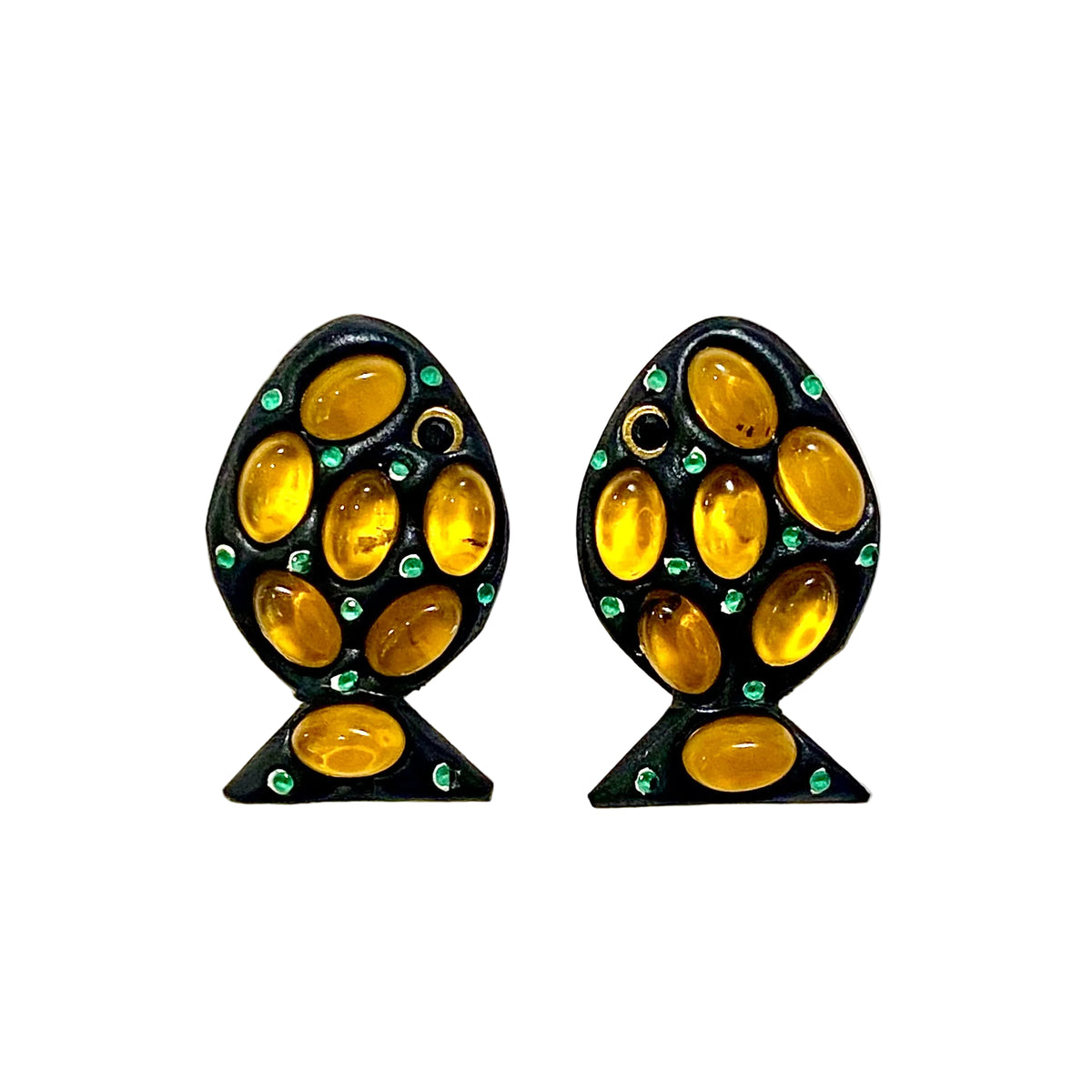 Sterling Silver Gold Plate Enamel and Tourmaline Fish Earrings
