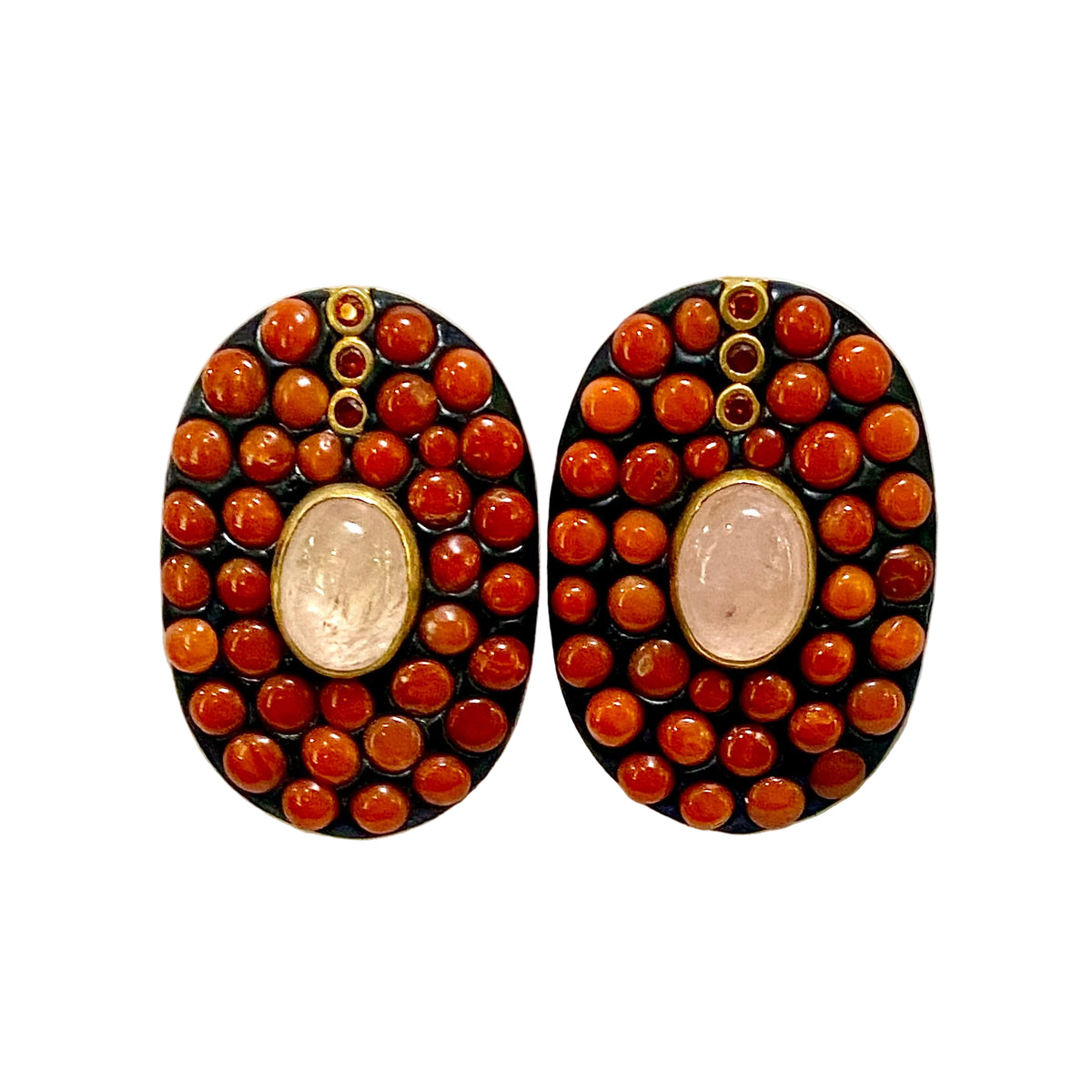 Sterling Silver Gold Plated Rose Quartz, Garnet and Coral Earrings