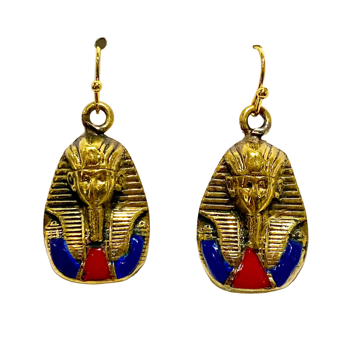 Sterling Silver Gold Plated Enamel Pharaoh Drop Earrings