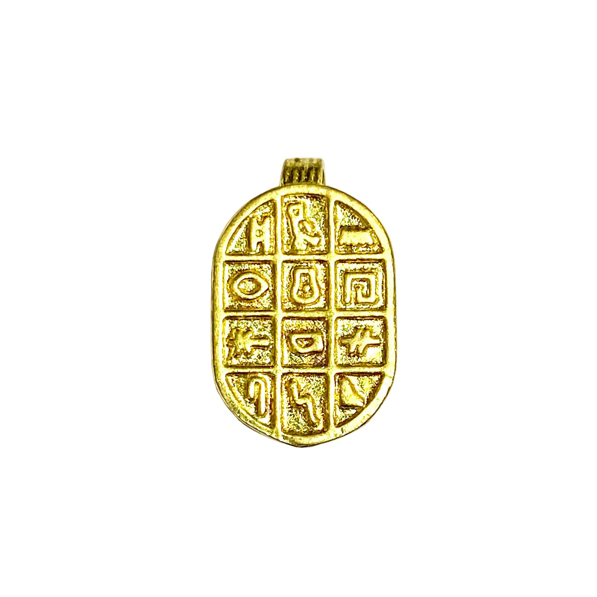 Brass Red Enamel Scarab and Hieroglyph Pendant