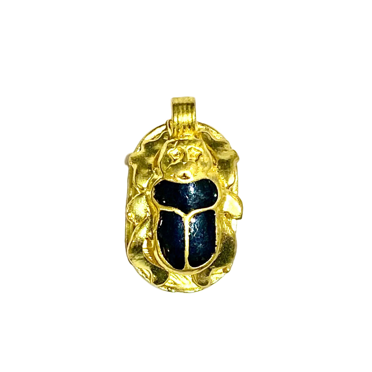Brass and Black Enamel Scarab Pendant