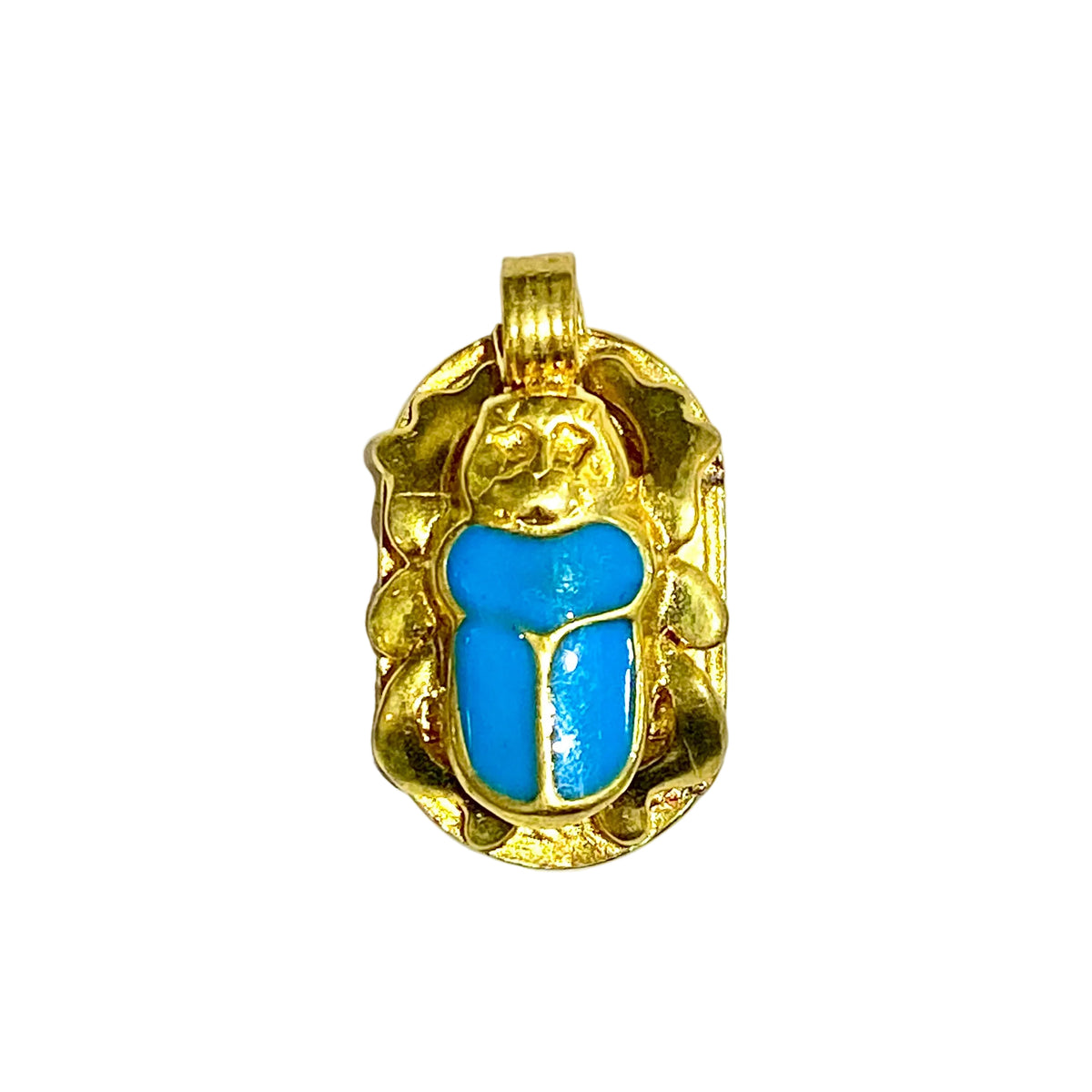 Brass and Turquoise Enamel Scarab Pendant