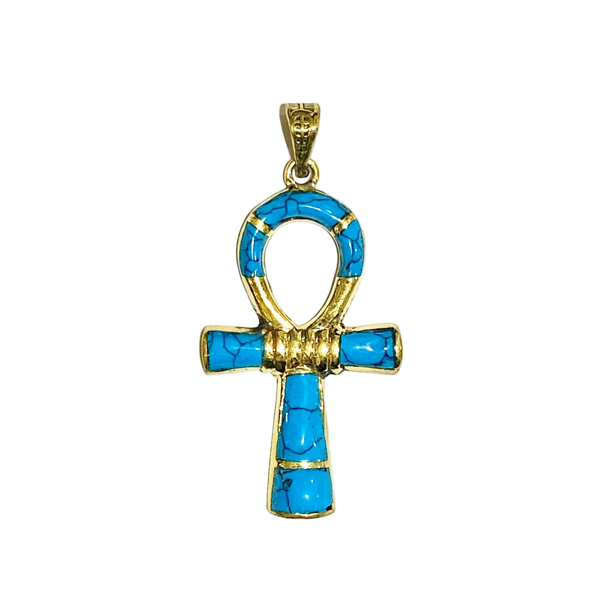 Brass Turquoise Egyptian Ankh Pendant