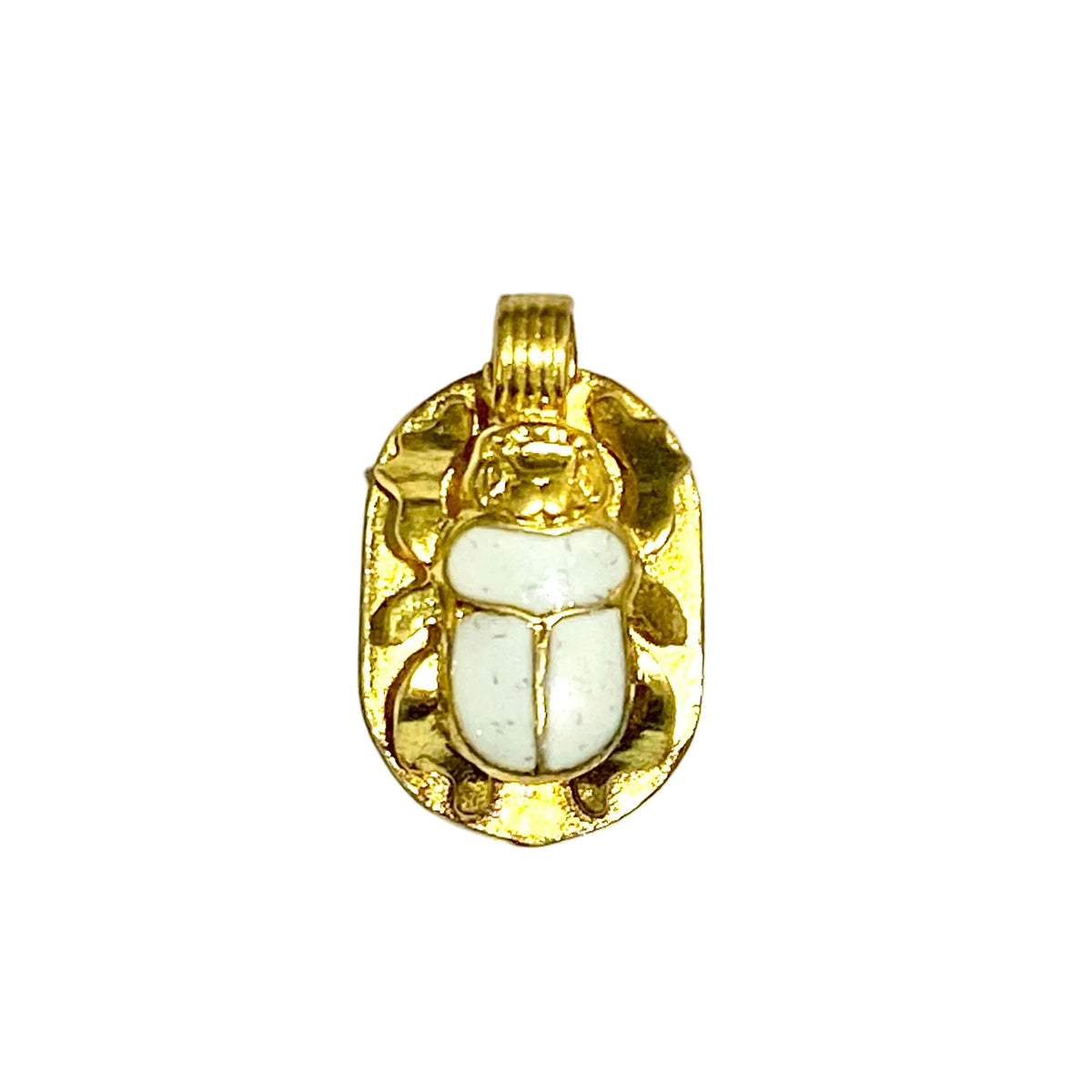 Brass and White Enamel Scarab Pendant