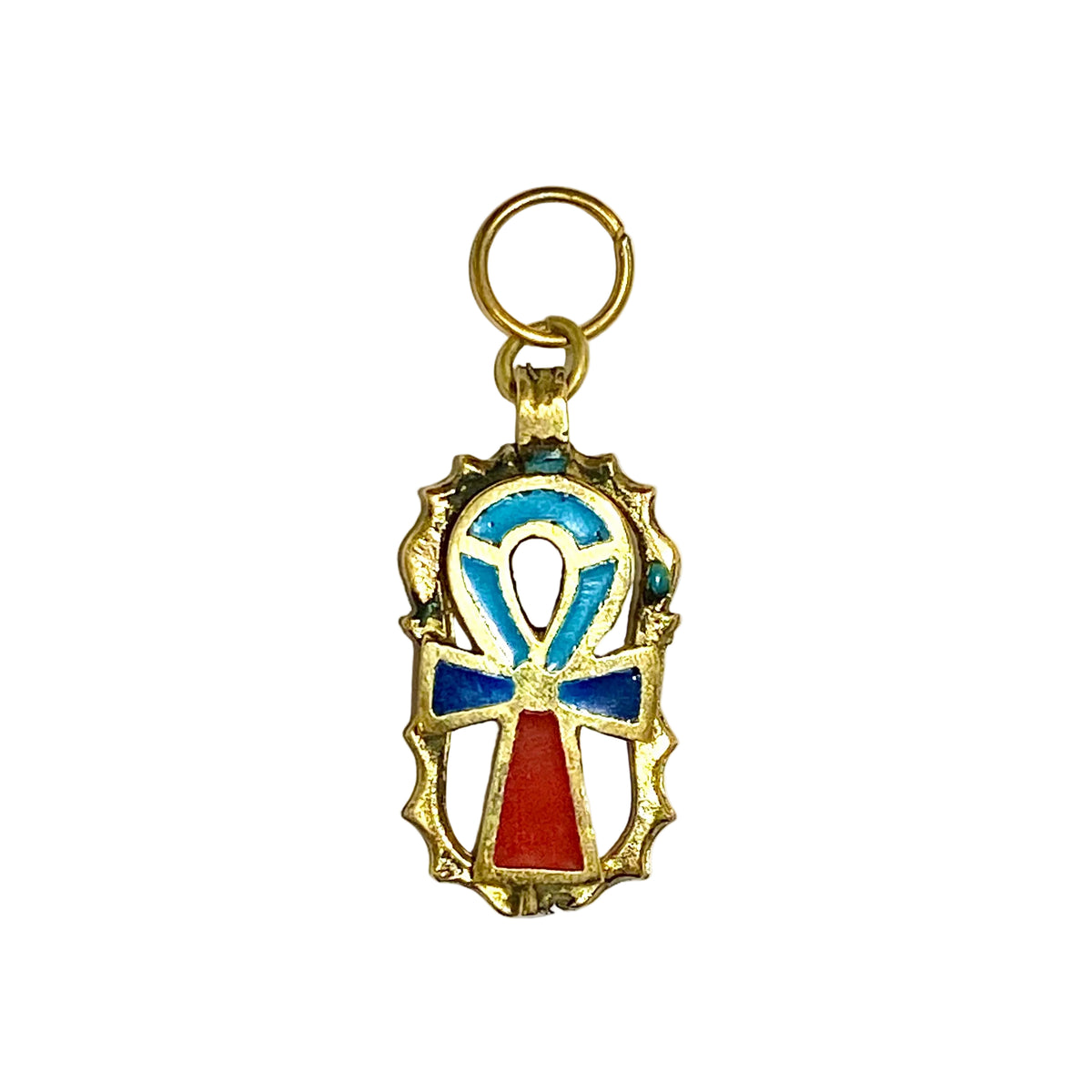 Brass and Enamel Egyptian Ankh Pendant