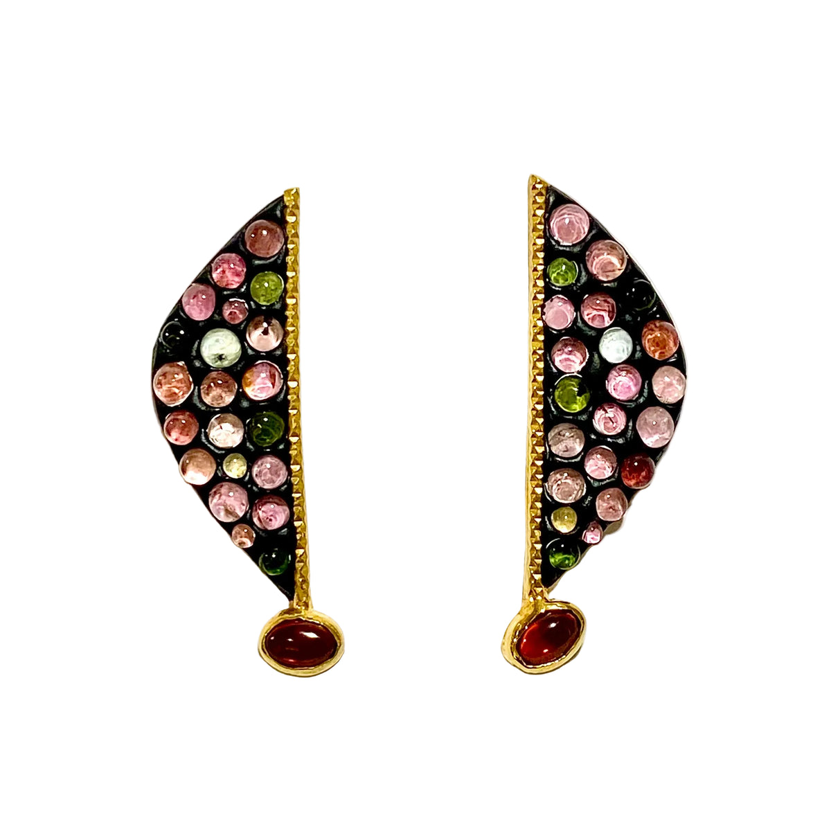 Sterling Silver Gold Plated Tourmaline and Garnet Earrings