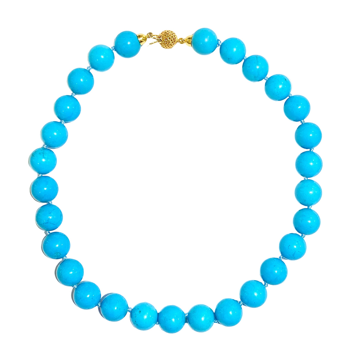 Natural Turquoise Beaded Necklace with 18ct Yellow Gold Clasp
