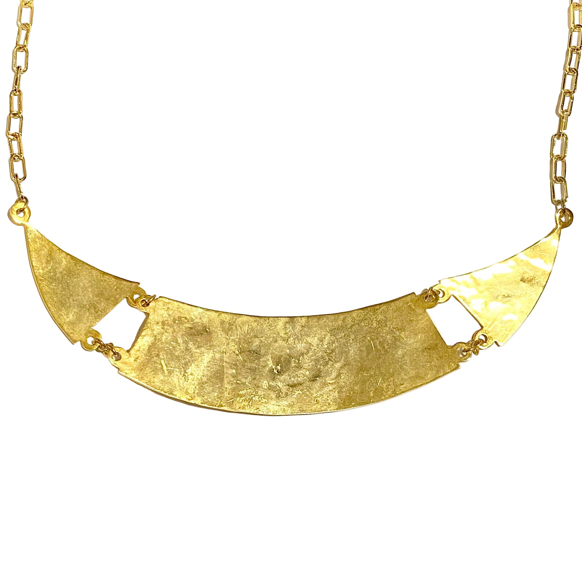 Brass Gold Plated Turquoise and Onyx Egyptian Revival-style Panel Necklace