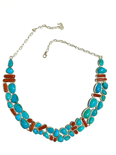 Turquoise Coral Sterling Silver Necklace