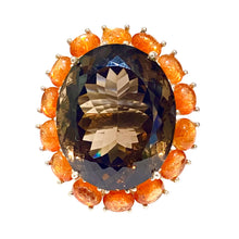 Sterling Silver Smokey Quartz and Orange Kyanite Cocktail Ring