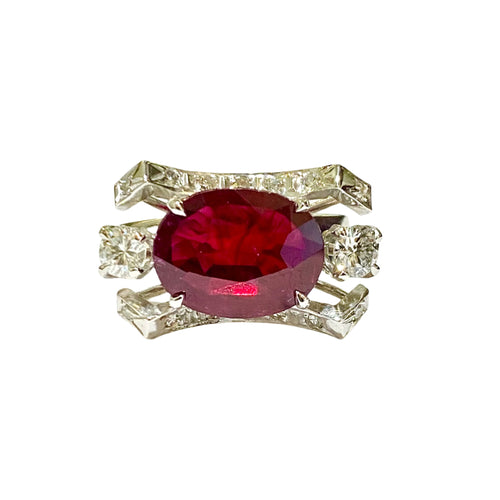 18ct White Gold Diamond and Pigeon Blood Ruby Ring