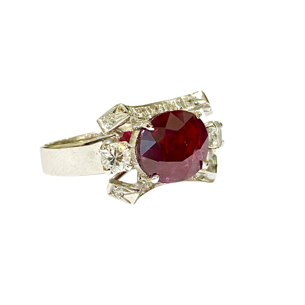 18ct White Gold Diamond and Pigeon Blood Ruby Ring