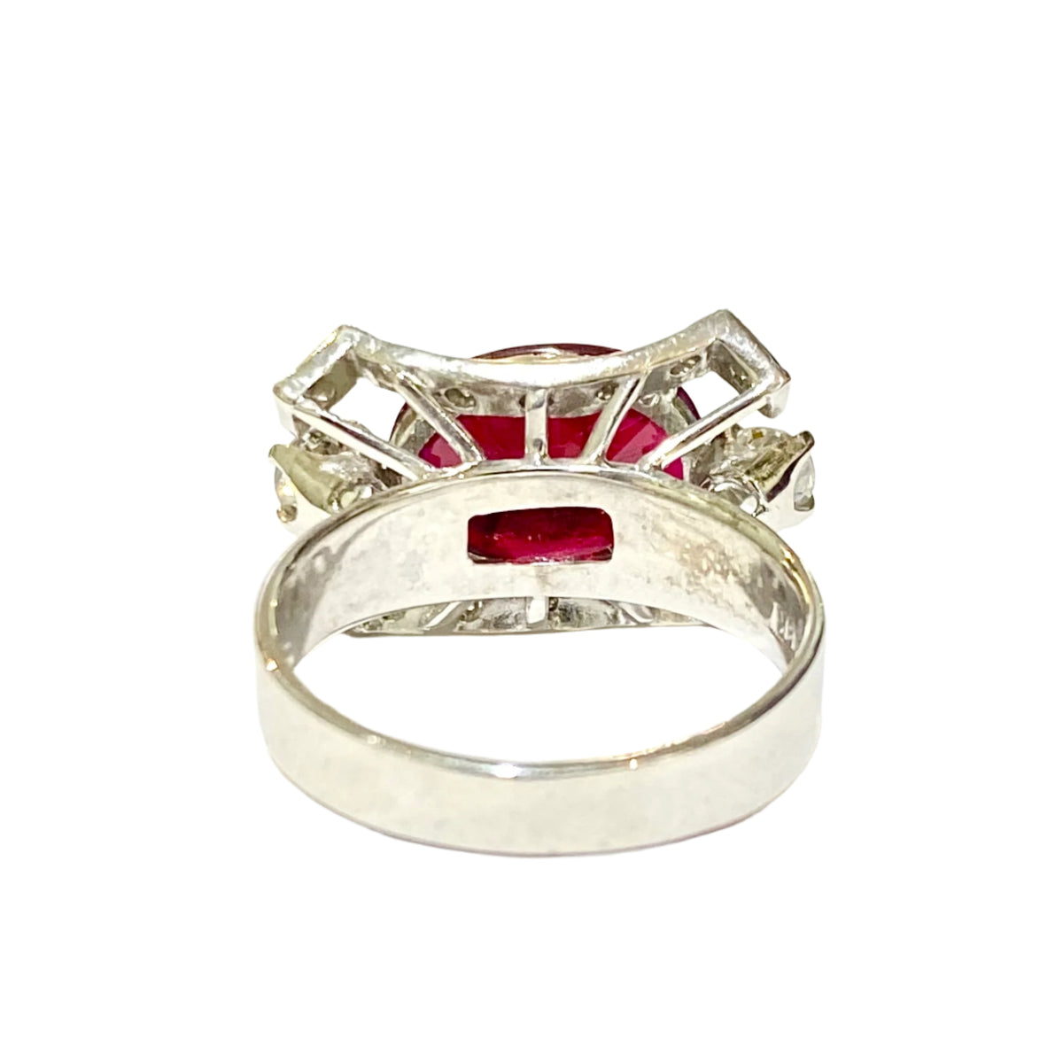 18ct White Gold Diamond and Pigeon Blood Ruby Ring
