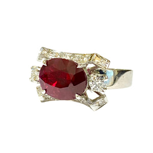 18ct White Gold Diamond and Pigeon Blood Ruby Ring